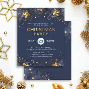 Marineblaue Weihnachtsfeier-Einladung mit Gold
