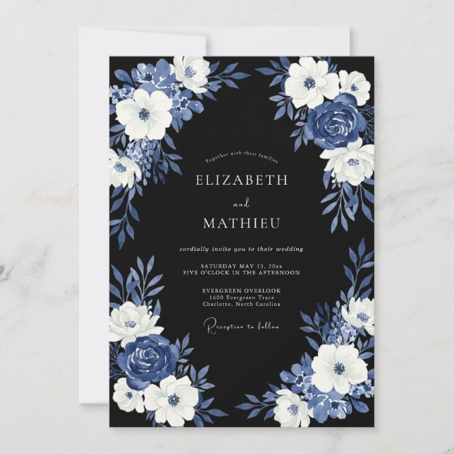 Marineblaue Winterhochzeit Einladung (Vorderseite)