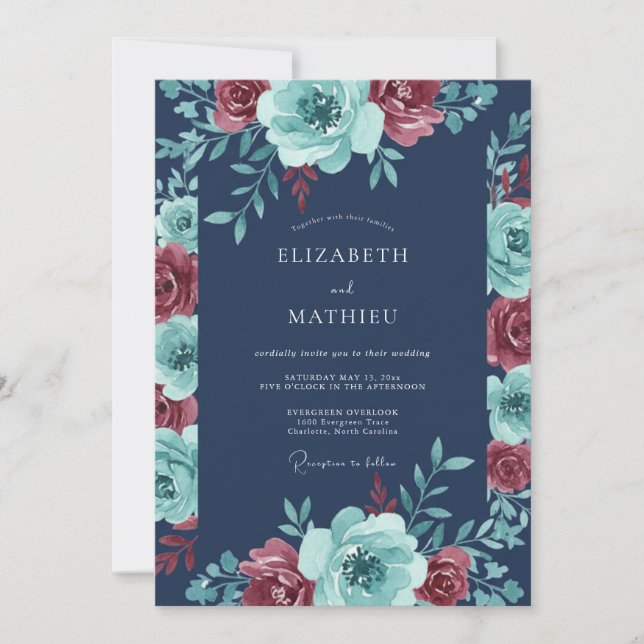 Marineblaue Winterhochzeit Einladung (Vorderseite)