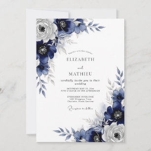 Marineblaue Winterhochzeit mit Frost-Effekt Einladung