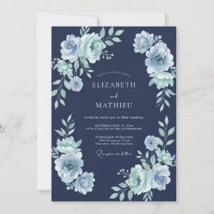 Marineblaue Winterhochzeit zur Sonnenwende Einladung