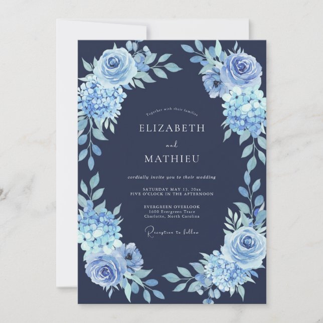 Marineblaue winterliche Hochzeit Einladung (Vorderseite)