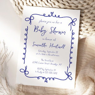 Marineblaue wunderliche handgeschriebene Babyparty Einladung
