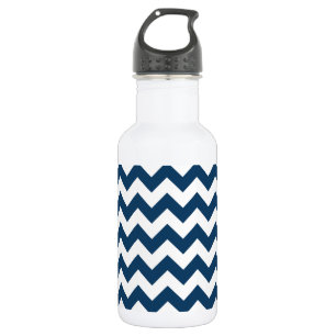 Marineblaue Zickzack, Marineblaue Chevron, Geometr Edelstahlflasche