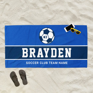 Marineblauer Fußballspieler mit individuellem Name Strandtuch