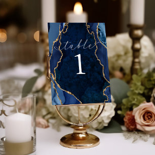 Marineblauer, Marmor- und Gold-Achat-Tischkartenha Tischnummer