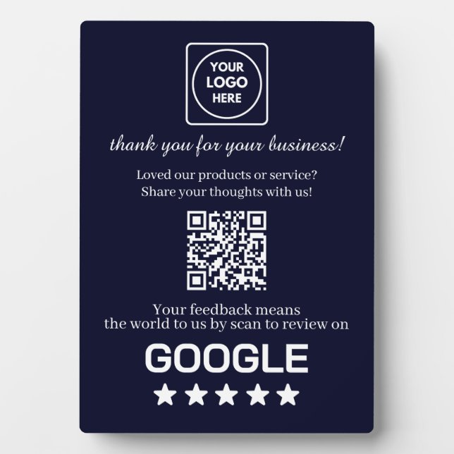 Marineblauer QR-Code | Google-Business-Bewertungsa Fotoplatte (Vorderseite)