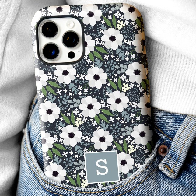 Marineblaues florales Monogramm Case-Mate iPhone Hülle (Von Creator hochgeladen)