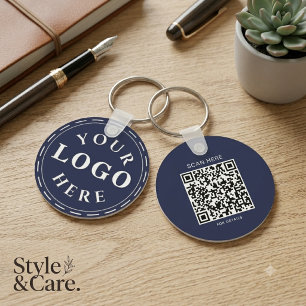 Marineblaues Logo-Schlüsselanhänger mit QR-Code Schlüsselanhänger