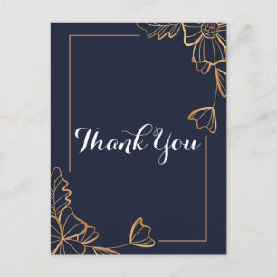 Marineblaues und goldenes Blumenmuster Danke Postkarte