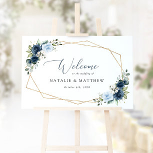 Marineblume, Blaue Blumen, Boho, Hochzeitsbegrüßun Poster