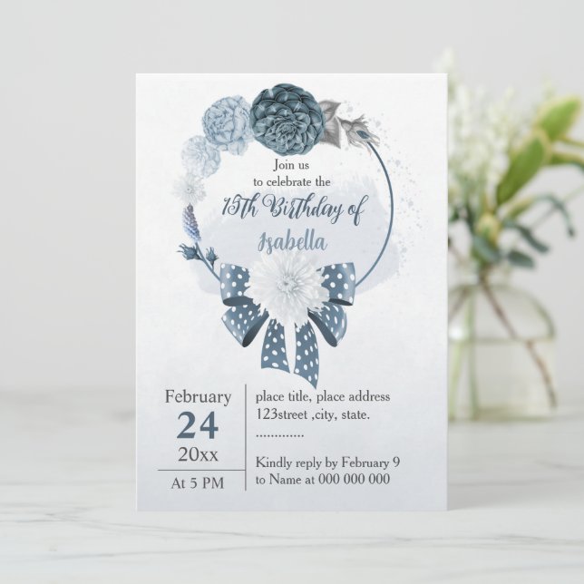 Marinebraubblüten Geburtstag Einladung (Stehend Vorderseite)