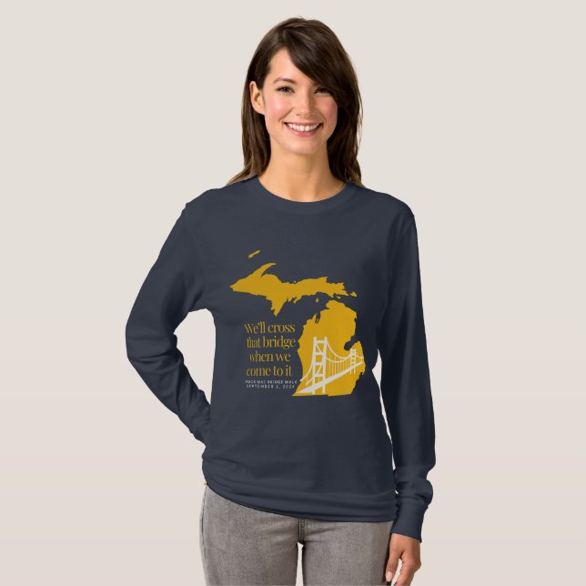Marinebrücke und Yellos Langarm-Mackinac-Brücke t- T-Shirt (Vorne ganz)