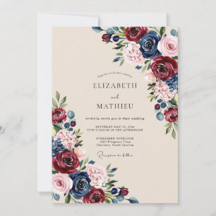 Marineburgunder-Reiche Romantische Hochzeit Einladung