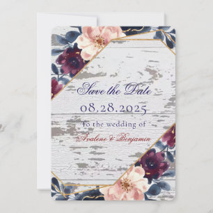 Marineburgunder-Rosa-Pfingstrosen-Hochzeit Save The Date