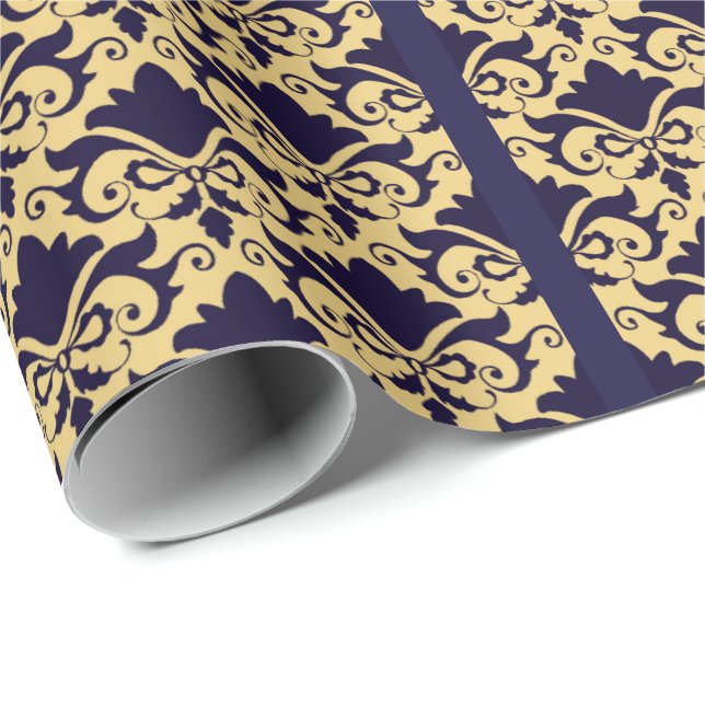 Marinecreme Damask Bows Geschenkpapier (Rolleneckpunkt)