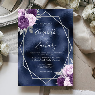 Marinefolie Lila Lila Silber Blumenhochzeit Einladung