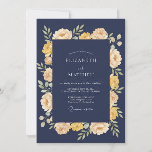 Marinegelbe Blumenromanze Hochzeit Einladung