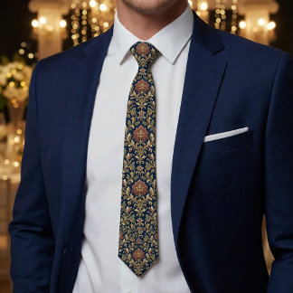 Marinegold Damast Blumenmuster Paisley Krawatte