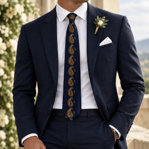 Marinegold verzierte Paisley-Bordeaux-Akzente Krawatte