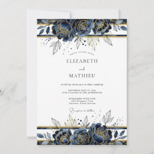 Marinegold Verzierte Winterhochzeit Einladung