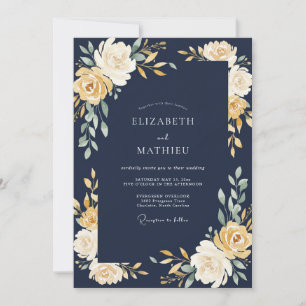 Marinegoldene Blütenromanze Hochzeit Einladung