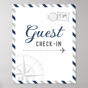 Marinegraue Reise-Flugzeug-Gast-Eincheck-Willkomme Poster