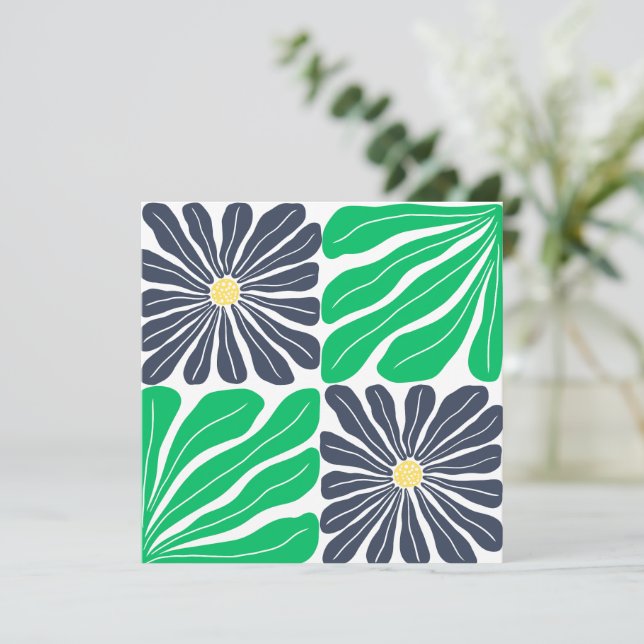 Marinegrün Abstrakte Blumen Elegant Dankeskarte (Stehend Vorderseite)
