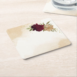Marinegrüne beige goldene botanische Hochzeit Rechteckiger Pappuntersetzer