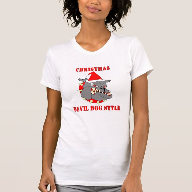 Marineinfanteriekorps-Weihnachtsteufel-Hundeart T-Shirt (Vorderseite)