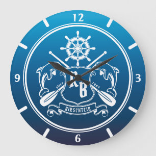 Marineinsignie-Delphin-Helm-Ruder-Schild nautisch Große Wanduhr