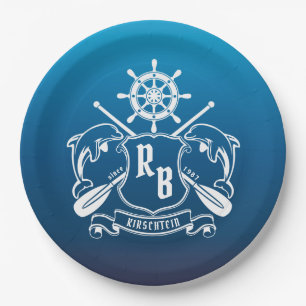 Marineinsignie-Delphin-Helm-Ruder-Schild nautisch Pappteller