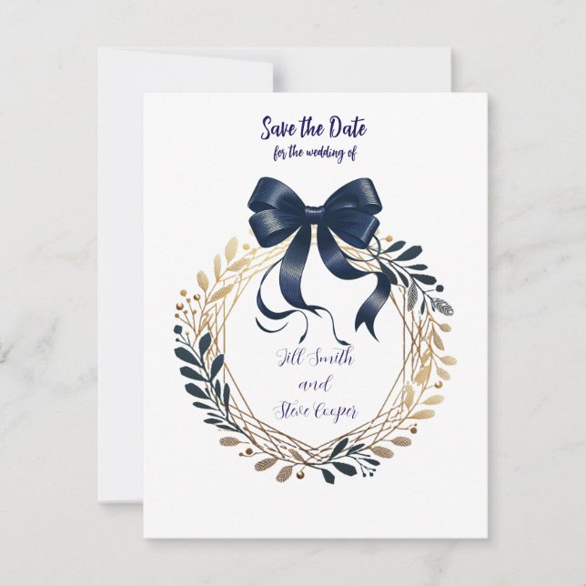 Marinekoquette Bow und Kranz Save the Date (Vorderseite)
