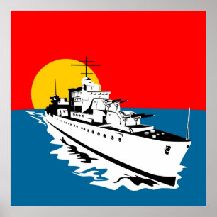 Marinemarinekriegsschiffsschlachtschiff mit großem poster