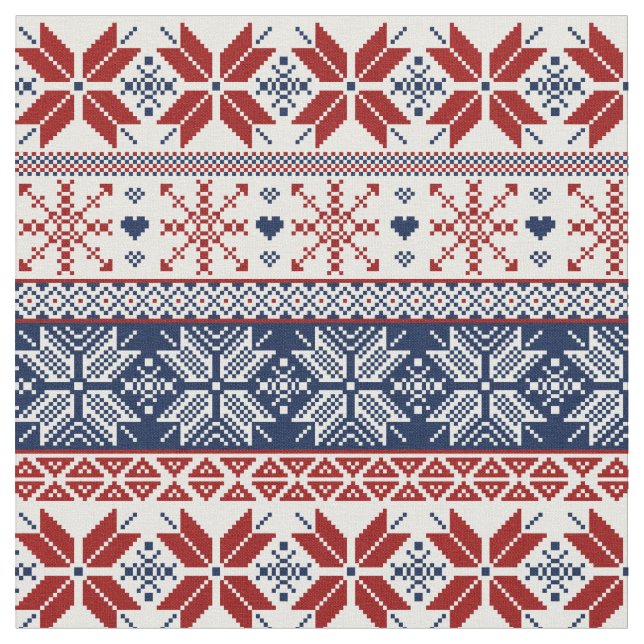 Marinemesse und Rote Wintermesse Isle Pattern Stoff (Nahaufnahme)