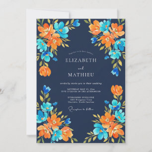 Marineorange-Wildblumen-Hochzeit Einladung