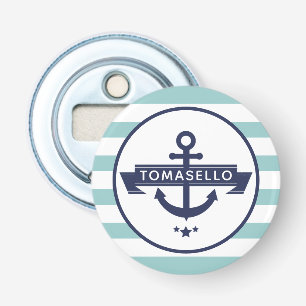 Marines Blaues Anker-Familienname Aqua-Streifen Flaschenöffner