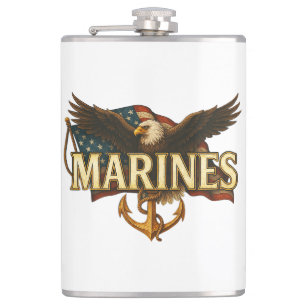 Marines mit Adler und Flagge Flachmann