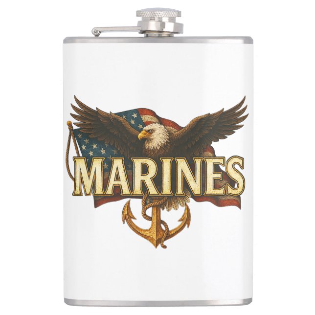 Marines mit Adler und Flagge Flachmann (Vorderseite)