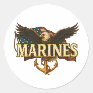 Marines mit Adler und Flagge Runder Aufkleber