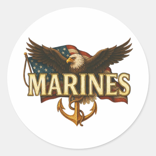 Marines mit Adler und Flagge Runder Aufkleber (Vorderseite)