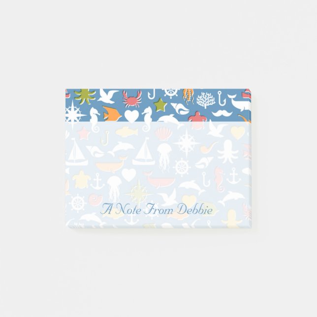 Marinesymbol-Muster | addieren Ihren Namen Post-it Klebezettel (Vorderseite)