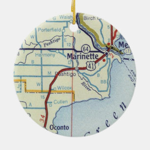 Marinette WI Karte Keramik Ornament
