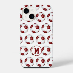 marineweiße Fußbälle Muster monogrammiert iPhone 14 Hülle