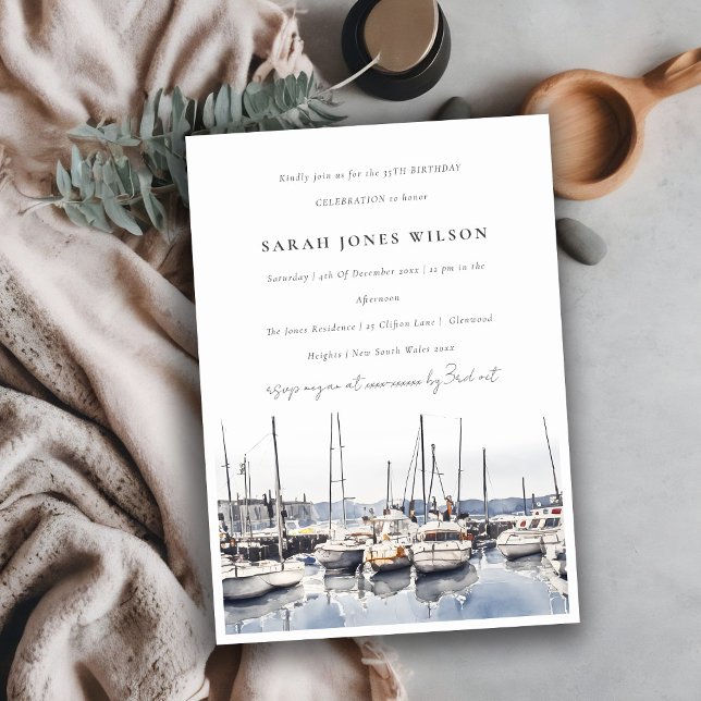 Marinierte Küstenschiffe im Hafen Seascape Geburts Einladung (Von Creator hochgeladen)