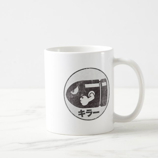 Mario Bullet Bill Distressed Kanji Logo Kaffeetasse (Rechts)