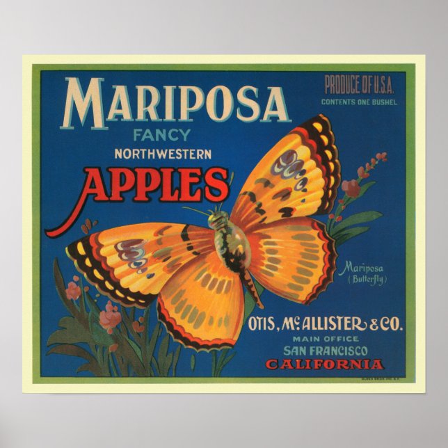 Mariposa Apples Fruchtkäfigetikett Poster (Vorne)