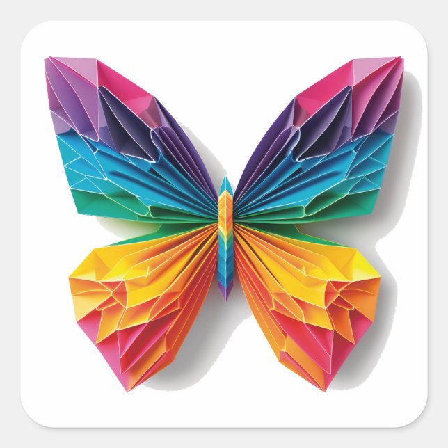 Mariposa de origami multicolor quadratischer aufkleber (Vorderseite)