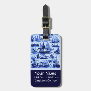 MARITIM, ALTE SCHIFFE, SEGELSCHIFFE, Marineblau Gepäckanhänger