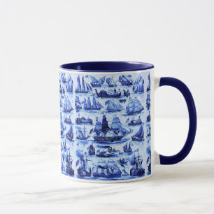 MARITIM, ALTE SCHIFFE, SEGELSCHIFFE, Marineblau Tasse